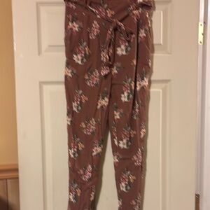 American Eagle Outfitters Pink and Brown Floral gauze pants